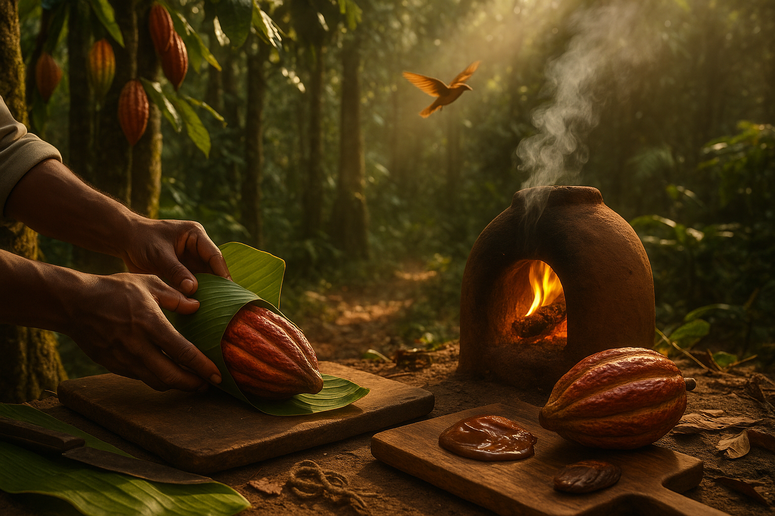 cooking fondant in the rainforest on the open fire